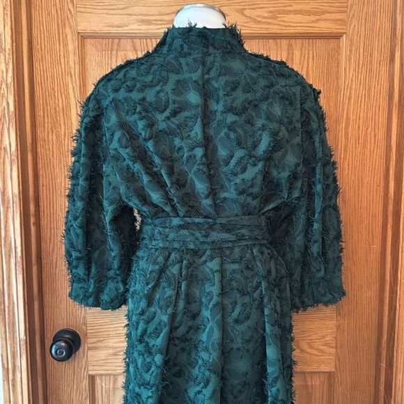 ZARA Blogger Favorite Emerald Green Textured Midi Dress - Picture 14 of 15
